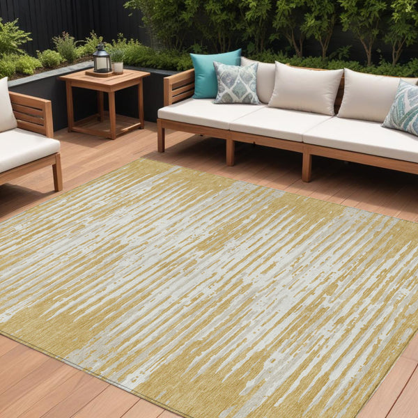 Homeroots 3' Artichoke Green And Ivory Striped Washable Area Rug For Indoor And Outdoor Spaces, Durable Design 8' X 10' Polyester 592386