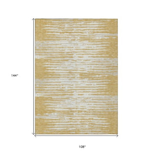 Homeroots 3' Artichoke Green And Ivory Striped Washable Area Rug For Indoor And Outdoor Spaces, Durable Design 9' X 12' Polyester 592387