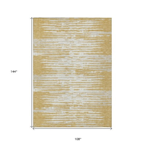 Homeroots 3' Artichoke Green And Ivory Striped Washable Area Rug For Indoor And Outdoor Spaces, Durable Design 9' X 12' Polyester 592387