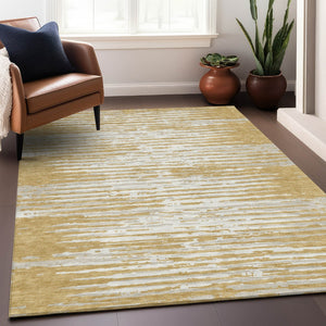 Homeroots 3' Artichoke Green And Ivory Striped Washable Area Rug For Indoor And Outdoor Spaces, Durable Design 9' X 12' Polyester 592387