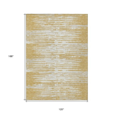 Homeroots 3' Artichoke Green And Ivory Striped Washable Area Rug For Indoor And Outdoor Spaces, Durable Design 10' X 14' Polyester 592388