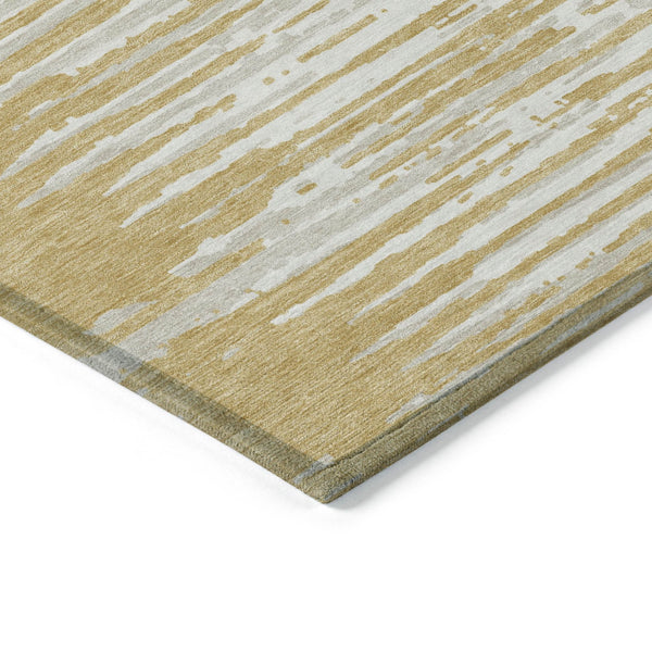 Homeroots 3' Artichoke Green And Ivory Striped Washable Area Rug For Indoor And Outdoor Spaces, Durable Design 10' X 14' Polyester 592388