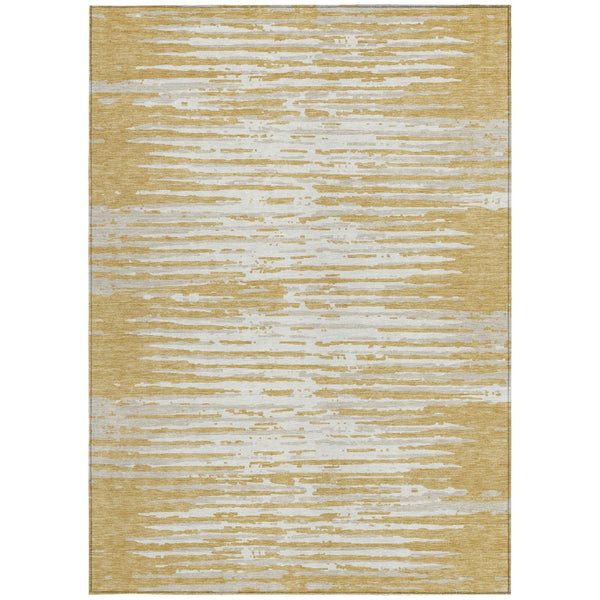Homeroots 3' Artichoke Green And Ivory Striped Washable Area Rug For Indoor And Outdoor Spaces, Durable Design 10' X 14' Polyester 592388