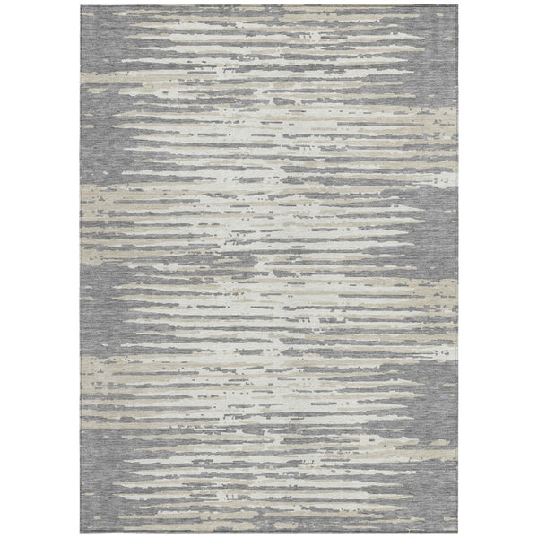 Homeroots 3' Artichoke Green And Ivory Striped Washable Area Rug For Indoor And Outdoor Spaces, Durable Design 3' X 5' Polyester 592389