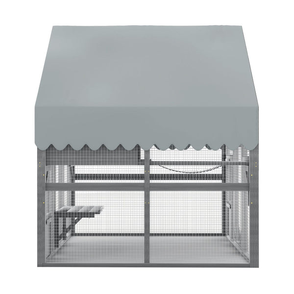 English Elm Cat, Outdoor Wood Enclosure Multi-level Shelter with Platforms Resting Boxes Waterproof Canopy W1598S00039