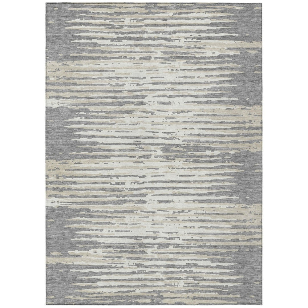 HomeRoots 5' Gray and Ivory Striped Washable Area Rug for Indoor and Outdoor Use – Durable, Stylish, Easy Care! 5' X 8' 592390