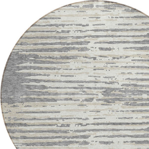 Homeroots 3' Artichoke Green And Ivory Striped Washable Area Rug For Indoor And Outdoor Spaces, Durable Design 8' Round Polyester 592391