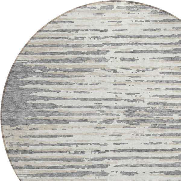 Homeroots 3' Artichoke Green And Ivory Striped Washable Area Rug For Indoor And Outdoor Spaces, Durable Design 8' Round Polyester 592391