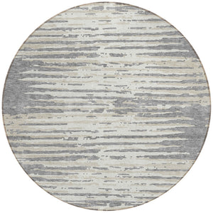 Homeroots 3' Artichoke Green And Ivory Striped Washable Area Rug For Indoor And Outdoor Spaces, Durable Design 8' Round Polyester 592391