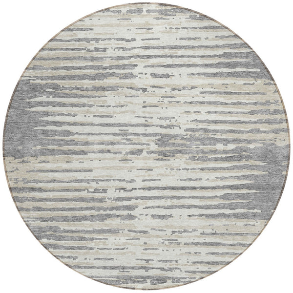 Homeroots 3' Artichoke Green And Ivory Striped Washable Area Rug For Indoor And Outdoor Spaces, Durable Design 8' Round Polyester 592391