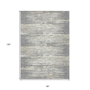 Homeroots 3' Artichoke Green And Ivory Striped Washable Area Rug For Indoor And Outdoor Spaces, Durable Design 8' X 10' Polyester 592392