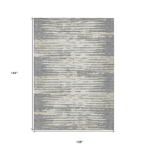 Homeroots 3' Artichoke Green And Ivory Striped Washable Area Rug For Indoor And Outdoor Spaces, Durable Design 9' X 12' Polyester 592393