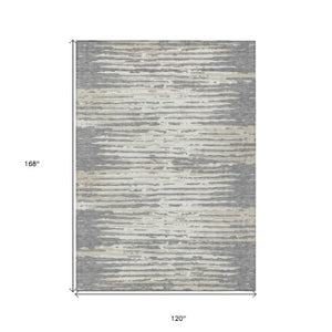 Homeroots 3' Artichoke Green And Ivory Striped Washable Area Rug For Indoor And Outdoor Spaces, Durable Design 10' X 14' Polyester 592394