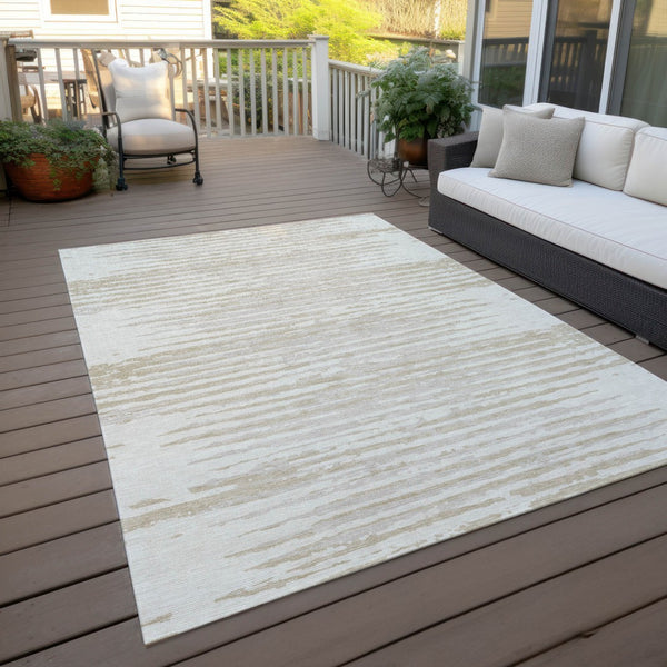 Homeroots 3' Artichoke Green And Ivory Striped Washable Area Rug For Indoor And Outdoor Spaces, Durable Design 3' X 5' Polyester 592395