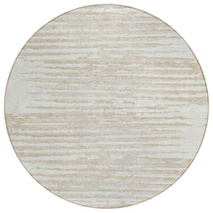 HomeRoots 5' Striped Indoor Outdoor Area Rug in Ivory and Beige - Durable, Washable, and Stylish Design for Any Space 8' Round 592397