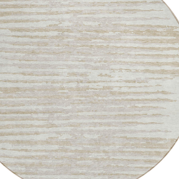 Homeroots 3' Artichoke Green And Ivory Striped Washable Area Rug For Indoor And Outdoor Spaces, Durable Design 8' Round Polyester 592397