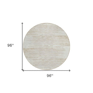 Homeroots 3' Artichoke Green And Ivory Striped Washable Area Rug For Indoor And Outdoor Spaces, Durable Design 8' Round Polyester 592397