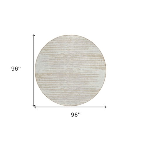 Homeroots 3' Artichoke Green And Ivory Striped Washable Area Rug For Indoor And Outdoor Spaces, Durable Design 8' Round Polyester 592397