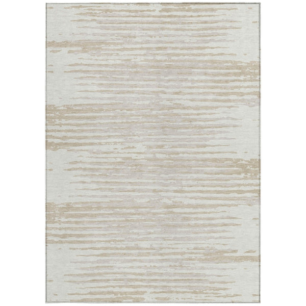 Homeroots 3' Artichoke Green And Ivory Striped Washable Area Rug For Indoor And Outdoor Spaces, Durable Design 9' X 12' Polyester 592399