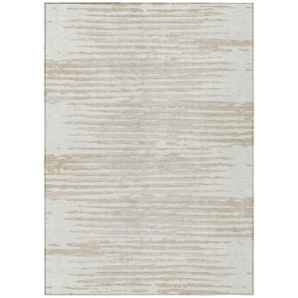 HomeRoots 9' Ivory and Beige Striped Indoor Outdoor Area Rug - Stylish, Washable, Durable for Every Space 9' X 12' 592399