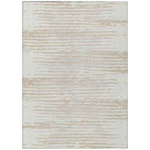 HomeRoots 9' Ivory and Beige Striped Indoor Outdoor Area Rug - Stylish, Washable, Durable for Every Space 9' X 12' 592399