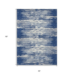 Homeroots 3' Artichoke Green And Ivory Striped Washable Area Rug For Indoor And Outdoor Spaces, Durable Design 3' X 5' Polyester 592401