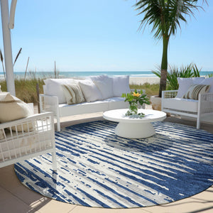 Homeroots 3' Artichoke Green And Ivory Striped Washable Area Rug For Indoor And Outdoor Spaces, Durable Design 8' Round Polyester 592403