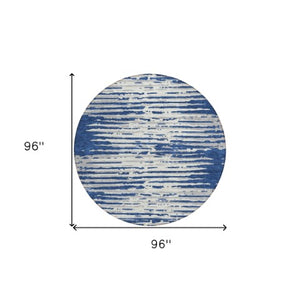 Homeroots 3' Artichoke Green And Ivory Striped Washable Area Rug For Indoor And Outdoor Spaces, Durable Design 8' Round Polyester 592403