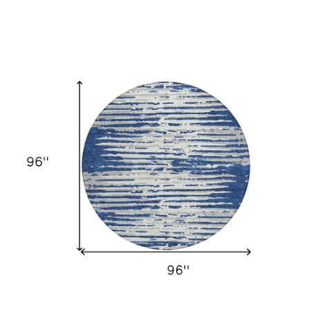 Homeroots 3' Artichoke Green And Ivory Striped Washable Area Rug For Indoor And Outdoor Spaces, Durable Design 8' Round Polyester 592403