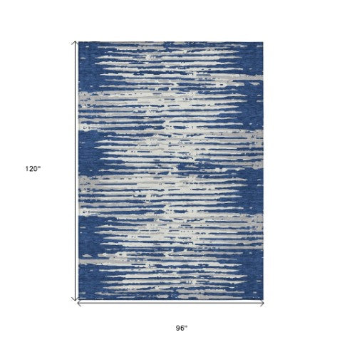 Homeroots 3' Artichoke Green And Ivory Striped Washable Area Rug For Indoor And Outdoor Spaces, Durable Design 8' X 10' Polyester 592404