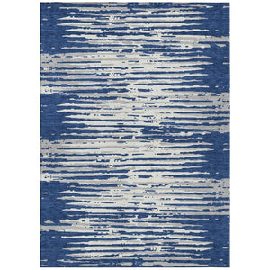 HomeRoots 5' Classic Navy Blue and Ivory Striped Washable Area Rug for Indoor and Outdoor Spaces, Durable Design 10' X 14' 592406