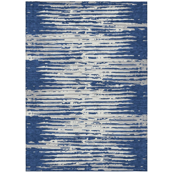 HomeRoots 5' Classic Navy Blue and Ivory Striped Washable Area Rug for Indoor and Outdoor Spaces, Durable Design 10' X 14' 592406