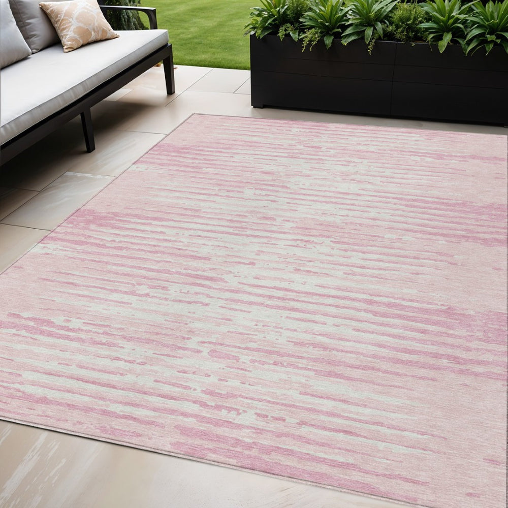 HomeRoots 5' Pink and Gray Striped Area Rug - Stylish, Durable, Washable Design for Indoor and Outdoor Spaces 5' X 8' 592408