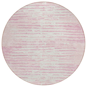 HomeRoots 5' Pink and Gray Striped Area Rug - Stylish, Durable, Washable Design for Indoor and Outdoor Spaces 8' Round 592409