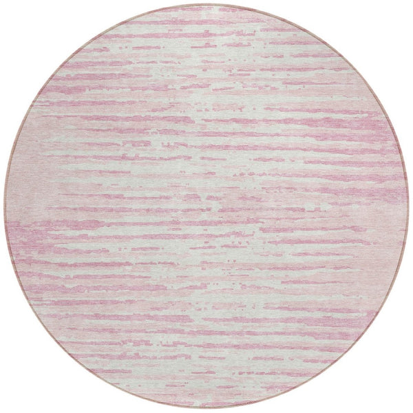 Homeroots 3' Artichoke Green And Ivory Striped Washable Area Rug For Indoor And Outdoor Spaces, Durable Design 8' Round Polyester 592409