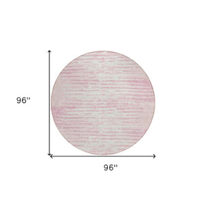 Homeroots 3' Artichoke Green And Ivory Striped Washable Area Rug For Indoor And Outdoor Spaces, Durable Design 8' Round Polyester 592409