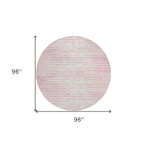 Homeroots 3' Artichoke Green And Ivory Striped Washable Area Rug For Indoor And Outdoor Spaces, Durable Design 8' Round Polyester 592409