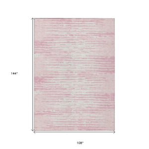 Homeroots 3' Artichoke Green And Ivory Striped Washable Area Rug For Indoor And Outdoor Spaces, Durable Design 9' X 12' Polyester 592411