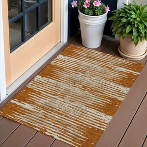 Homeroots 3' Artichoke Green And Ivory Striped Washable Area Rug For Indoor And Outdoor Spaces, Durable Design 3' X 5' Polyester 592413