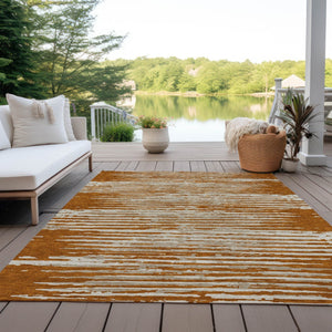 Homeroots 3' Artichoke Green And Ivory Striped Washable Area Rug For Indoor And Outdoor Spaces, Durable Design 3' X 5' Polyester 592413