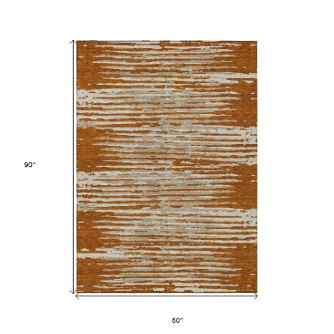 Homeroots 3' Artichoke Green And Ivory Striped Washable Area Rug For Indoor And Outdoor Spaces, Durable Design 5' X 8' Polyester 592414