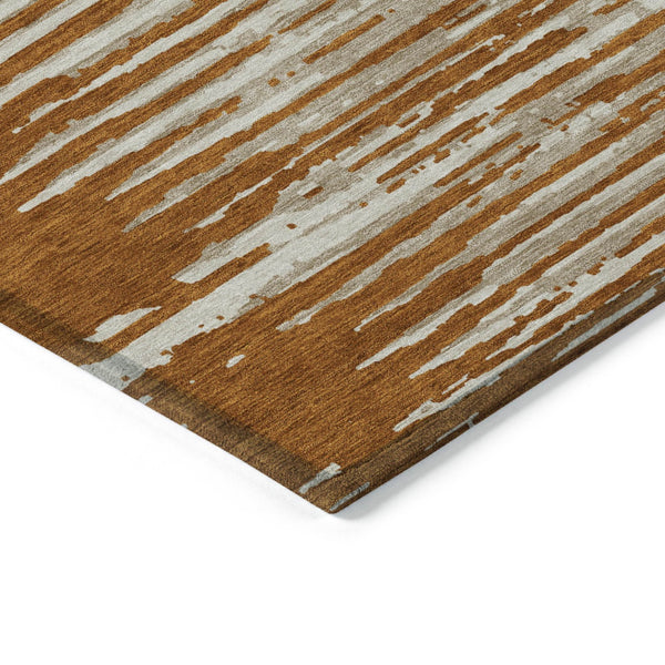 Homeroots 3' Artichoke Green And Ivory Striped Washable Area Rug For Indoor And Outdoor Spaces, Durable Design 5' X 8' Polyester 592414