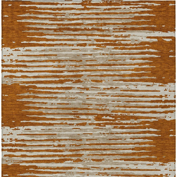 Homeroots 3' Artichoke Green And Ivory Striped Washable Area Rug For Indoor And Outdoor Spaces, Durable Design 5' X 8' Polyester 592414