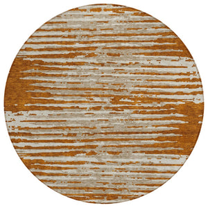 HomeRoots 5' Stylish Brown Gray Ivory Striped Washable Area Rug for Indoor Outdoor Spaces, Durable & Versatile 8' Round 592415