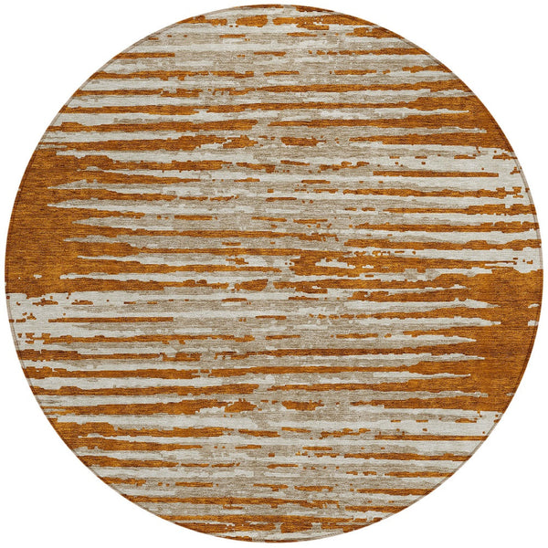 Homeroots 3' Artichoke Green And Ivory Striped Washable Area Rug For Indoor And Outdoor Spaces, Durable Design 8' Round Polyester 592415