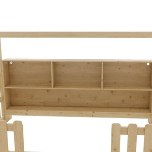 English Elm Twin House Bed with LED Light and Built-In Bookshelf, Solid Wood Playhouse Design for Kids Safety Natural 78.15 L x 15.75 W x 6.1 H W2593P269092