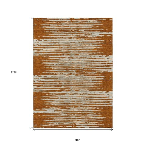 Homeroots 3' Artichoke Green And Ivory Striped Washable Area Rug For Indoor And Outdoor Spaces, Durable Design 8' X 10' Polyester 592416