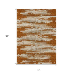 Homeroots 3' Artichoke Green And Ivory Striped Washable Area Rug For Indoor And Outdoor Spaces, Durable Design 8' X 10' Polyester 592416