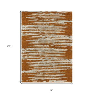 Homeroots 3' Artichoke Green And Ivory Striped Washable Area Rug For Indoor And Outdoor Spaces, Durable Design 10' X 14' Polyester 592418