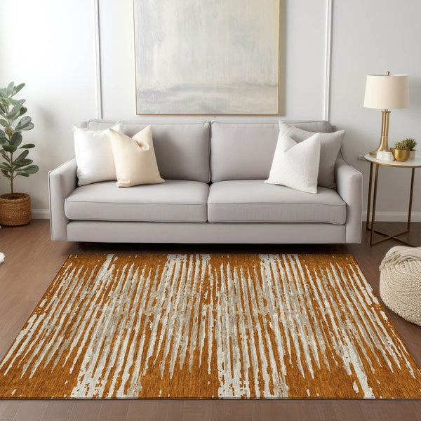 Homeroots 3' Artichoke Green And Ivory Striped Washable Area Rug For Indoor And Outdoor Spaces, Durable Design 10' X 14' Polyester 592418